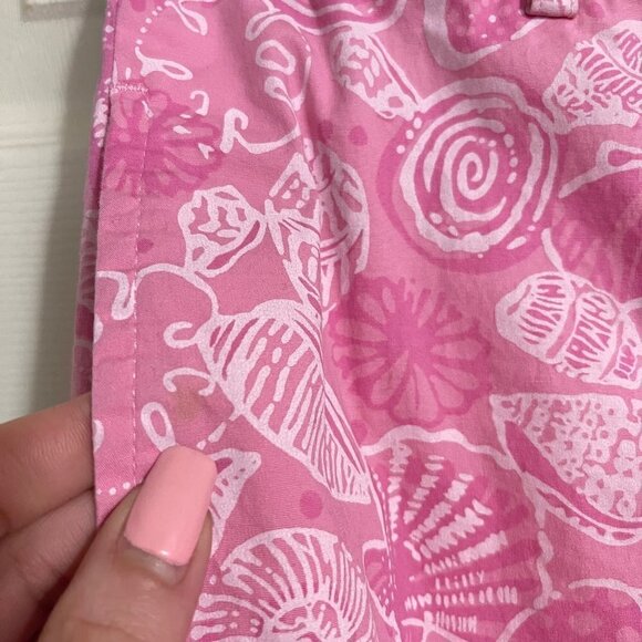 Lilly Pulitzer Womens Pink Seashell Crochet Trim Cropped Straight Leg Pants Sz 6 - Picture 8 of 9